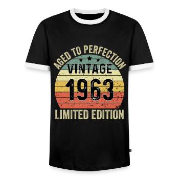 Aged To Perfection Vintage 1963 Limited Edition - Männer Kontrast-T-Shirt - Schwarz/Weiß - Vorne - AI Model Female 172 light (172cm) & AI Model Male 178 light (178cm)