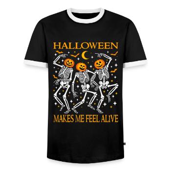 Funny Halloween Dancing Skeletons Jack O Lantern - Men's Ringer Shirt - black/white - Front - AI Model Female 172 light (172cm) & AI Model Male 178 light (178cm)