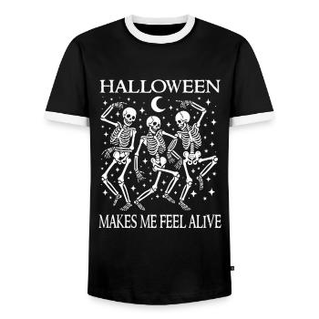 Funny Halloween Dancing Skeletons Pun costume - Men's Ringer Shirt - black/white - Front - AI Model Female 172 light (172cm) & AI Model Male 178 light (178cm)