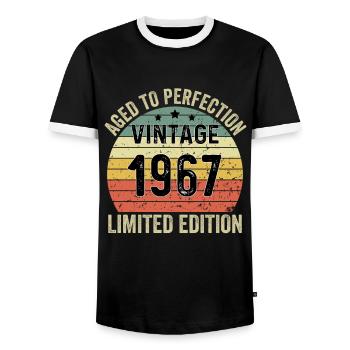 Aged To Perfection Vintage 1967 Limited Edition - Männer Kontrast-T-Shirt - Schwarz/Weiß - Vorne - AI Model Female 172 light (172cm) & AI Model Male 178 light (178cm)