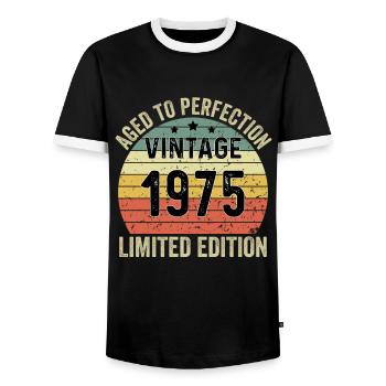 Aged To Perfection Vintage 1975 Limited Edition - Männer Kontrast-T-Shirt - Schwarz/Weiß - Vorne - AI Model Female 172 light (172cm) & AI Model Male 178 light (178cm)