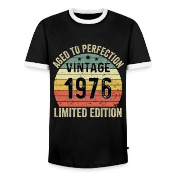 Aged To Perfection Vintage 1976 Limited Edition - Men's Ringer Shirt - black/white - Front - AI Model Female 172 light (172cm) & AI Model Male 178 light (178cm)