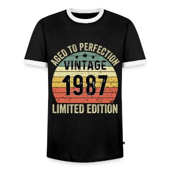 Aged To Perfection Vintage 1987 Limited Edition - Männer Kontrast-T-Shirt - Schwarz/Weiß - Vorne - AI Model Female 172 light (172cm) & AI Model Male 178 light (178cm)