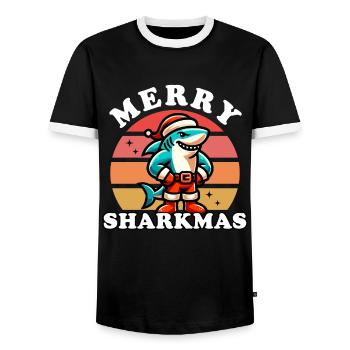 Merry Sharkmas - Noël - T-shirt contrasté Homme - noir/blanc - Devant - AI Model Female 172 light (172cm) & AI Model Male 178 light (178cm)
