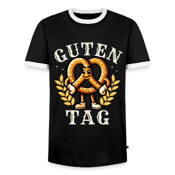 Hello Pretzel - Men's Ringer Shirt - black/white - Front - AI Model Female 172 light (172cm) & AI Model Male 178 light (178cm)