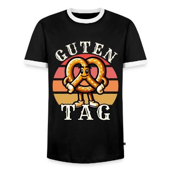 Hello Pretzel - Men's Ringer Shirt - black/white - Front - AI Model Female 172 light (172cm) & AI Model Male 178 light (178cm)