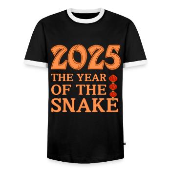 The Year Of The Snake 2025 - Chinese Year - Men's Ringer Shirt - black/white - Front - AI Model Female 172 light (172cm) & AI Model Male 178 light (178cm)
