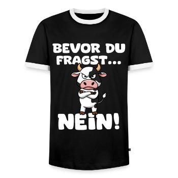 Avant que vous ne demandiez : Non ! -Vache - T-shirt contrasté Homme - noir/blanc - Devant - AI Model Female 172 light (172cm) & AI Model Male 178 light (178cm)