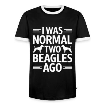 I Was Normal Two Beagles Ago - Men's Ringer Shirt - black/white - Front - AI Model Female 172 light (172cm) & AI Model Male 178 light (178cm)