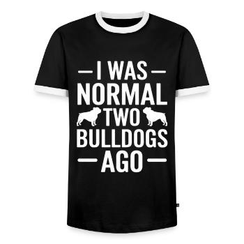 I Was Normal Two Bulldogs Ago - Men's Ringer Shirt - black/white - Front - AI Model Female 172 light (172cm) & AI Model Male 178 light (178cm)