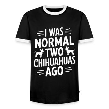 I Was Normal Two Chihuahuas Ago - Men's Ringer Shirt - black/white - Front - AI Model Female 172 light (172cm) & AI Model Male 178 light (178cm)
