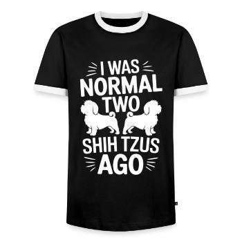 I Was Normal Two Shih Tzus Ago - Men's Ringer Shirt - black/white - Front - AI Model Female 172 light (172cm) & AI Model Male 178 light (178cm)
