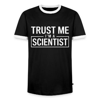 Croyez-moi, je suis un scientifique - T-shirt contrasté Homme - noir/blanc - Devant - AI Model Female 172 light (172cm) & AI Model Male 178 light (178cm)