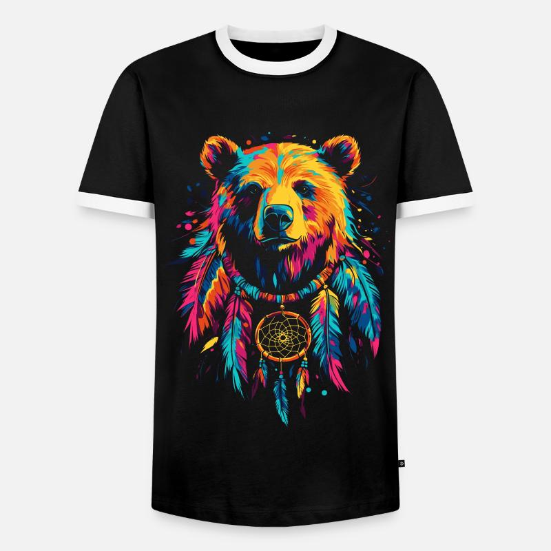 Bear with Dream Catcher - Men's Ringer Shirt - black/white