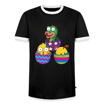Oeufs de pâques pâques surprise poussin pâques - T-shirt contrasté Homme - noir/blanc - Devant - AI Model Female 172 light (172cm) & AI Model Male 178 light (178cm)