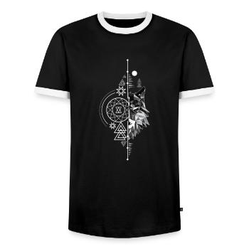 Geo wolf forest symbols sign magic gift idea - Men's Ringer Shirt - black/white - Front - AI Model Female 172 light (172cm) & AI Model Male 178 light (178cm)