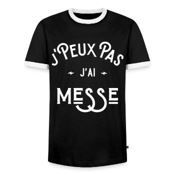 je peux pas j'ai messe idée cadeau humour chrétien - T-shirt contrasté Homme - noir/blanc - Devant - AI Model Female 172 light (172cm) & AI Model Male 178 light (178cm)