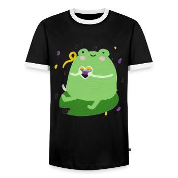 Sweet frog with non-binary pride flag colors - Men's Ringer Shirt - black/white - Front - AI Model Female 172 light (172cm) & AI Model Male 178 light (178cm)