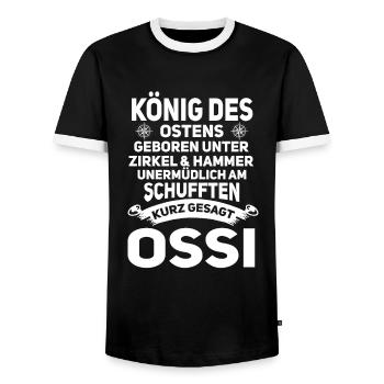 König des Ostens Ossi Spruch Ostdeutscher - Männer Kontrast-T-Shirt - Schwarz/Weiß - Vorne - AI Model Female 172 light (172cm) & AI Model Male 178 light (178cm)