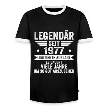Legendär seit 1977 Limitierte Auflage 1977 - Männer Kontrast-T-Shirt - Schwarz/Weiß - Vorne - AI Model Female 172 light (172cm) & AI Model Male 178 light (178cm)