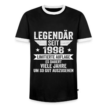 Legendär seit 1998 Limitierte Auflage 1998 - Männer Kontrast-T-Shirt - Schwarz/Weiß - Vorne - AI Model Female 172 light (172cm) & AI Model Male 178 light (178cm)