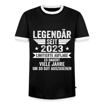 Legendär seit 2023 Limitierte Auflage 2023 - Männer Kontrast-T-Shirt - Schwarz/Weiß - Vorne - AI Model Female 172 light (172cm) & AI Model Male 178 light (178cm)