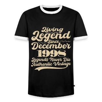 Once upon a time there was a legend. December 1998 Birth - Men's Ringer Shirt - black/white - Front - AI Model Female 172 light (172cm) & AI Model Male 178 light (178cm)