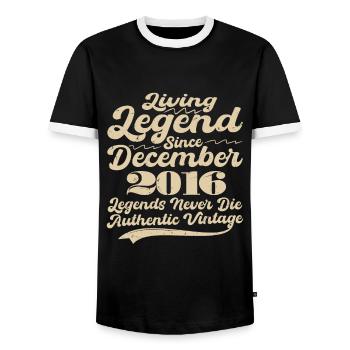 Es war einmal eine Legende. Dezember 2016 Geburts - Männer Kontrast-T-Shirt - Schwarz/Weiß - Vorne - AI Model Female 172 light (172cm) & AI Model Male 178 light (178cm)