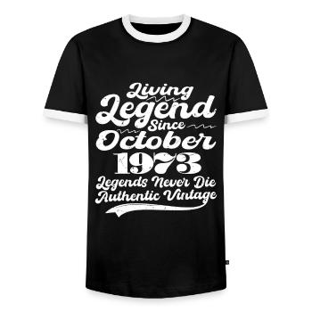 Es war einmal eine Legende. oktober 1973 Geburts - Männer Kontrast-T-Shirt - Schwarz/Weiß - Vorne - AI Model Female 172 light (172cm) & AI Model Male 178 light (178cm)