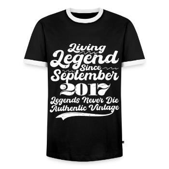 Es war einmal eine Legende. September 2017 Geburts - Männer Kontrast-T-Shirt - Schwarz/Weiß - Vorne - AI Model Female 172 light (172cm) & AI Model Male 178 light (178cm)