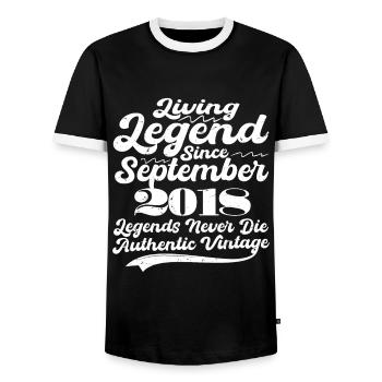 Once upon a time there was a legend. September 2018 Birth - Men's Ringer Shirt - black/white - Front - AI Model Female 172 light (172cm) & AI Model Male 178 light (178cm)