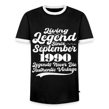 Once upon a time there was a legend. September 1990 Birth - Men's Ringer Shirt - black/white - Front - AI Model Female 172 light (172cm) & AI Model Male 178 light (178cm)