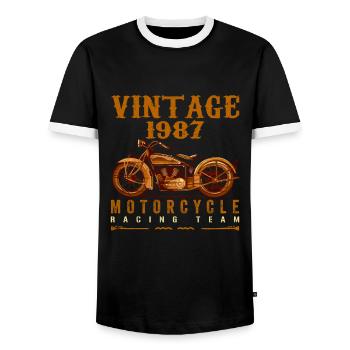 Legends were born in 1987 and ride motorcycles - Men's Ringer Shirt - black/white - Front - AI Model Female 172 light (172cm) & AI Model Male 178 light (178cm)