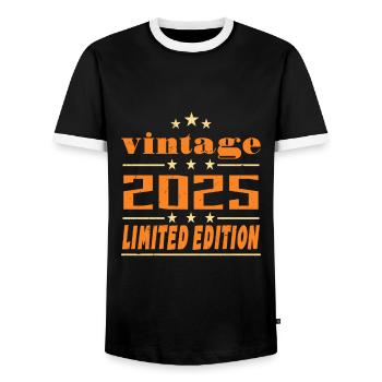 2025 Vintage Retro Birthday Bday Cadeau 2025 - T-shirt contrasté Homme - noir/blanc - Devant - AI Model Female 172 light (172cm) & AI Model Male 178 light (178cm)