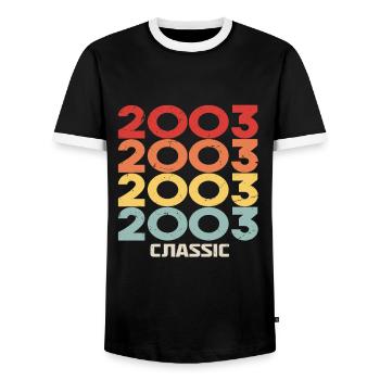 2003 Jubiläum im klassischen Vintage-Stil 2003 - Männer Kontrast-T-Shirt - Schwarz/Weiß - Vorne - AI Model Female 172 light (172cm) & AI Model Male 178 light (178cm)
