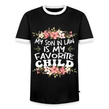 My Son In Law Is My Favorite Child - Men's Ringer Shirt - black/white - Front - AI Model Female 172 light (172cm) & AI Model Male 178 light (178cm)