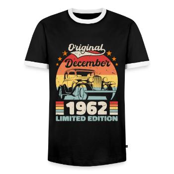 Dezember 1962 Geburtstagsgeschenk Dezember 1962 - Männer Kontrast-T-Shirt - Schwarz/Weiß - Vorne - AI Model Female 172 light (172cm) & AI Model Male 178 light (178cm)