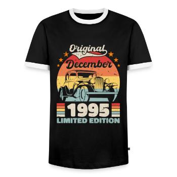Décembre 1995 Cadeau d’anniversaire Décembre 1995 - T-shirt contrasté Homme - noir/blanc - Devant - AI Model Female 172 light (172cm) & AI Model Male 178 light (178cm)
