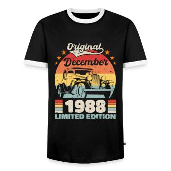 Dezember 1988 Geburtstagsgeschenk Dezember 1988 - Männer Kontrast-T-Shirt - Schwarz/Weiß - Vorne - AI Model Female 172 light (172cm) & AI Model Male 178 light (178cm)