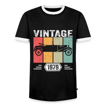 Classique depuis 1979, cadeau d’anniversaire de voiture ancienne 1979 - T-shirt contrasté Homme - noir/blanc - Devant - AI Model Female 172 light (172cm) & AI Model Male 178 light (178cm)