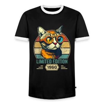Awesome since 1960 Cat Birthday Gift - Men's Ringer Shirt - black/white - Front - AI Model Female 172 light (172cm) & AI Model Male 178 light (178cm)