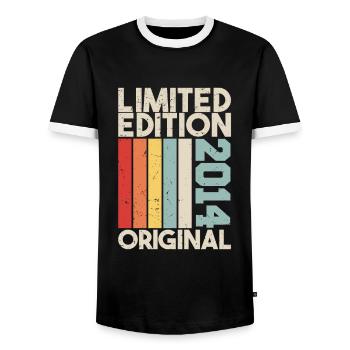 2014 - Limited Edition Birthday Gift 2014 Original - Männer Kontrast-T-Shirt - Schwarz/Weiß - Vorne - AI Model Female 172 light (172cm) & AI Model Male 178 light (178cm)