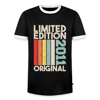 2011 - Limited Edition Birthday Gift 2011 Original - Männer Kontrast-T-Shirt - Schwarz/Weiß - Vorne - AI Model Female 172 light (172cm) & AI Model Male 178 light (178cm)
