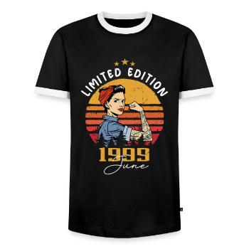 Millésime 1999 - Né en Juin 1999 - T-shirt contrasté Homme - noir/blanc - Devant - AI Model Female 172 light (172cm) & AI Model Male 178 light (178cm)