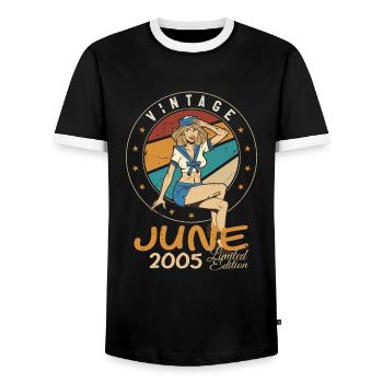 Vintage 2005 - Born In June 2005 - Männer Kontrast-T-Shirt - Schwarz/Weiß - Vorne - AI Model Female 172 light (172cm) & AI Model Male 178 light (178cm)