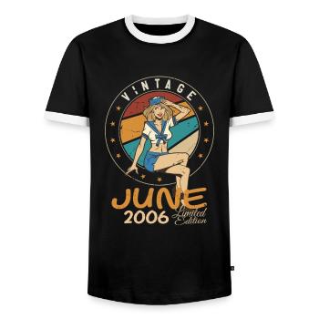 Vintage 2006 - Born In June 2006 - Männer Kontrast-T-Shirt - Schwarz/Weiß - Vorne - AI Model Female 172 light (172cm) & AI Model Male 178 light (178cm)