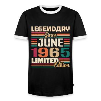 Legendary June 1965 Limited Edition June 1965 - Men's Ringer Shirt - black/white - Front - AI Model Female 172 light (172cm) & AI Model Male 178 light (178cm)