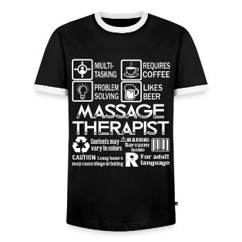 Massage Therapist Multitasking Job - Men's Ringer Shirt - black/white - Front - AI Model Female 172 light (172cm) & AI Model Male 178 light (178cm)