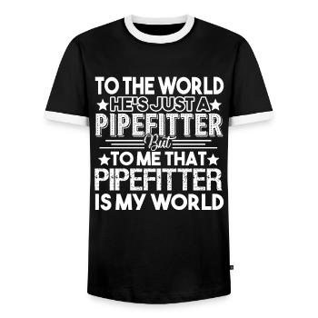 Pipefitter Pipefitter Is My World - Men's Ringer Shirt - black/white - Front - AI Model Female 172 light (172cm) & AI Model Male 178 light (178cm)