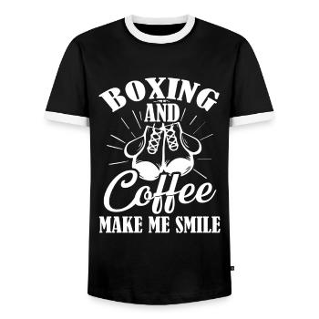 Boxing Boxing And Coffee Make Me Smile - Men's Ringer Shirt - black/white - Front - AI Model Female 172 light (172cm) & AI Model Male 178 light (178cm)